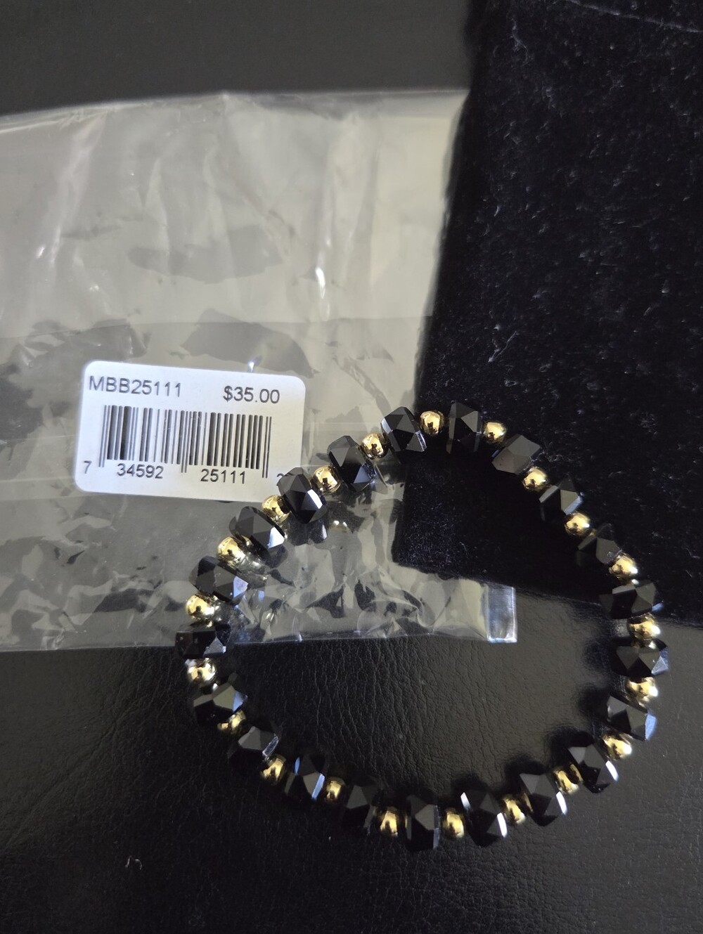 Black & Gold Faceted Bead Stretch Bracelet